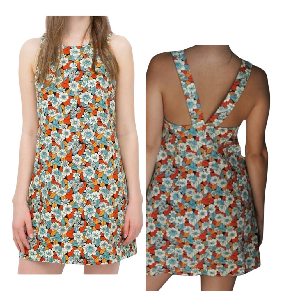 ZARA MULTICOLOURED FLORAL MINI DRESS SIZE SMALL